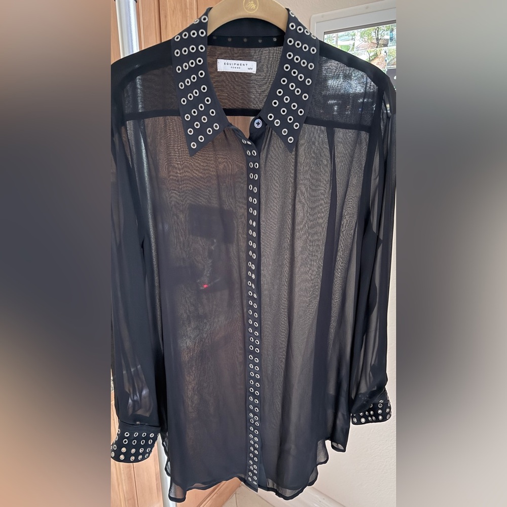 Equipment Femme Black Sheer Button-Up Blouse